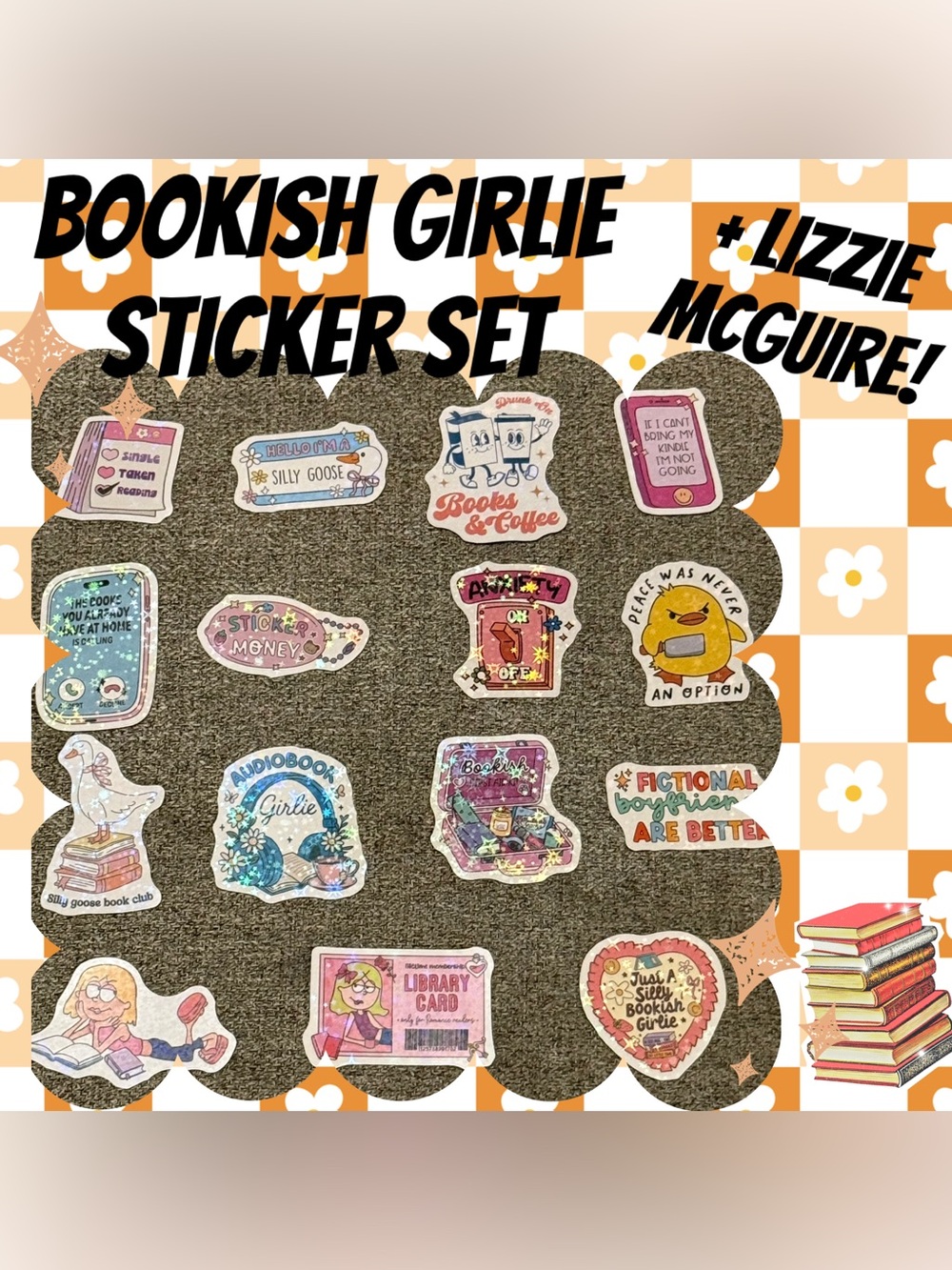 Cute Holographic Book Lover Bookish Girlie Lizzie McGuire Laser Cut Sticker Set